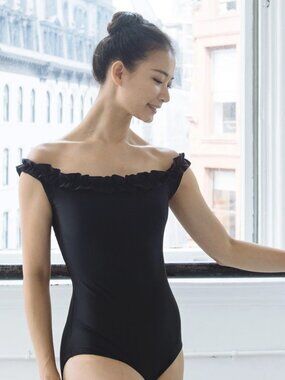 Xiaoxiao Designs Ruffle neckline marie leotard black